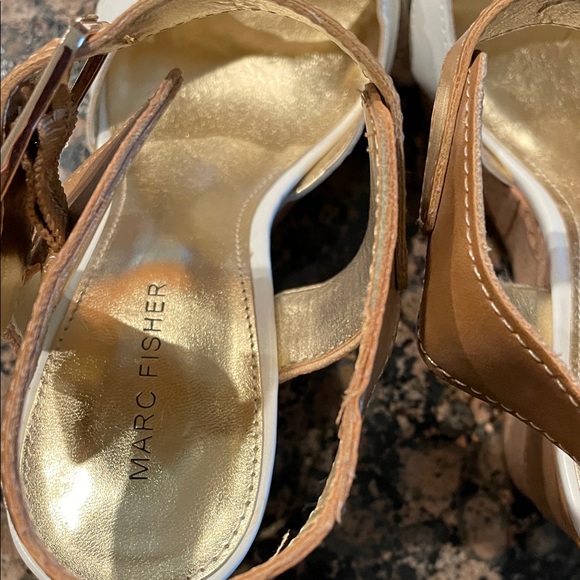 Marc Fisher Cream and Brown Women's Wedges - Picture 4 of 6